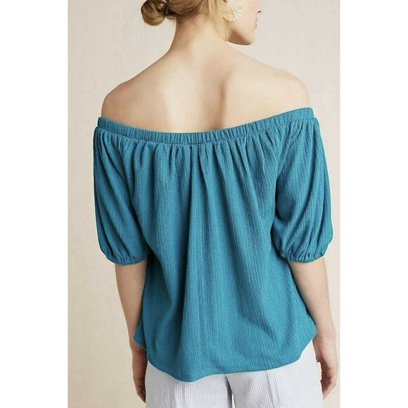 Anthropologie Womens Elodie Off Shoulder Top Size XL Teal Stretch - Picture 2 of 8